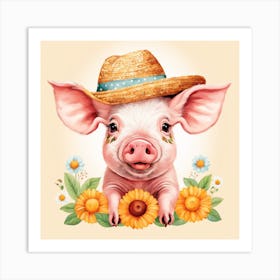 Floral Baby Pig Nursery Illustration (7) Art Print