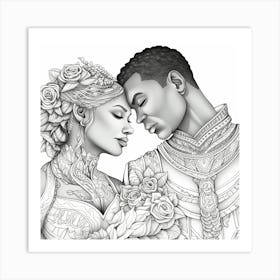 Black Bride And Groom Coloring Page 1 Art Print