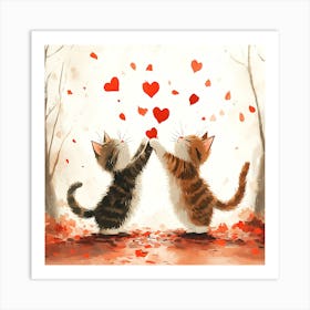 Dancing Cats Under Falling Heart 11 Art Print