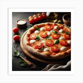 Pizza With Tomatoes And Basil Art Print