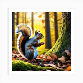 Squirrel In Autumn Forest 5 Art Print