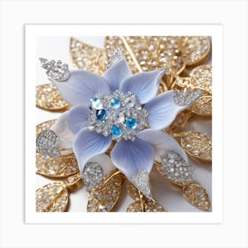 Blue & White Flower Brooch Art Print