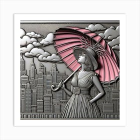 A woman with an umbrella Art Print