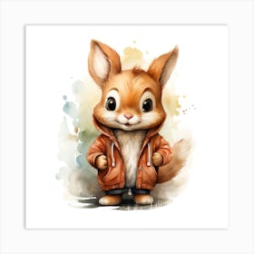 Watercolour Cartoon Squirrel In A Hoodie 2 Art Print