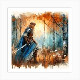 A Portrait Of A Viking Warrior In The Forest Art Print