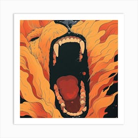 Lion In Flames Art Print