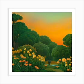 Landscape At Sunset Vector Art Print