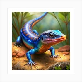 A Vibrant Blue Lizard With Orange Accents Art Print