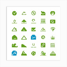 A Series Of Flat Design Icons Representing Various Eco Friendly Practices Such As Recycling Solar (7) Art Print