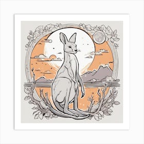 Sticker Art Design, Kangaroo Howling To A Full Moon, Kawaii Illustration, White Background, Flat Col 1 Art Print