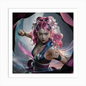 Asian Girl With Pink Hair Art Print