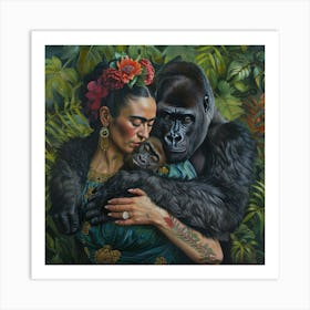 Frida Kahlo and the Mountain Gorilla. Animal Conservation Series Art Print