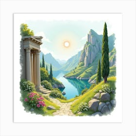 Watercolor The Beauty Of Greek Mythology’S Enchanting Landscapes 1 Art Print