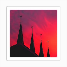 Silhouette Of Church Steeples Art Print