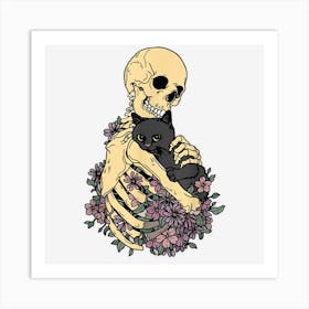 Skeleton Holding A Cat Halloween Scary Night Horror Pet Art Print