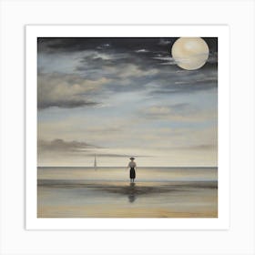 Full Moon On The Beach Art Print