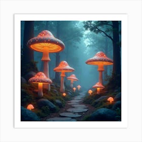 A Mystical Mushroom Forest With Giant, Glowing Fungi 1 Art Print