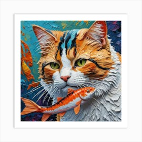 Cat With Fish 1 Art Print