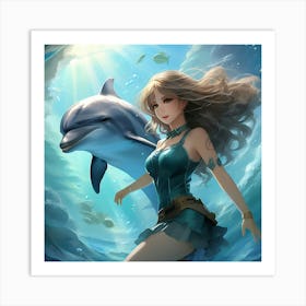 Girl and Dolphin 1 Art Print