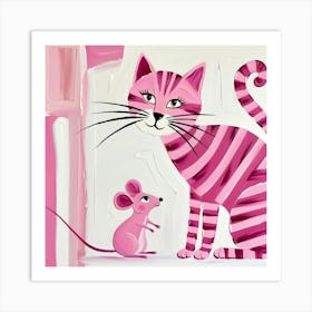 Pink Cat And Mouse friends Art Print