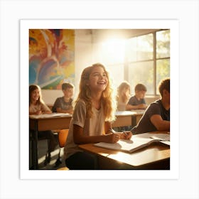 A Student Radiating Happiness While Engaging Actively In A Lesson Within The Vibrant Ambiance Of A C (5) Art Print