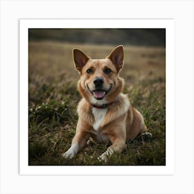 Dog Laying In The Grass Art Print