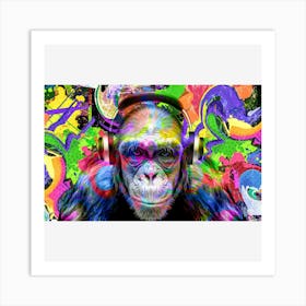 Chimpanzee With Headphones Art Print