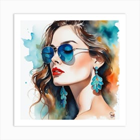 Watercolor Of A Woman In Sunglasses Art Print