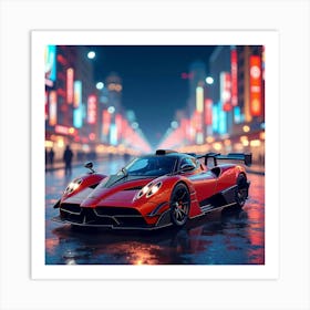 Pagani Zonda F Surrounded By A Colorful Watercolor City Lights Art Print