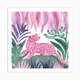 Pink Leopard in Jungle   Art Print