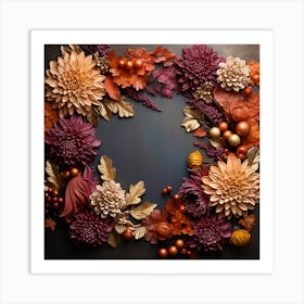 Autumn Flower Wreath Art Print