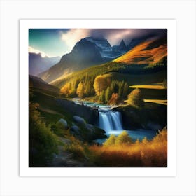 Waterfall In The Mountains 33 Art Print