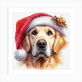 Golden Retriever Christmas Hat Art Print