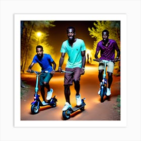 Three Young Men On Scooters Art Print