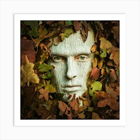 Firefly Weathered, Man, Furrowed Face, Colored Leaves, Wood, Deep Green Eyes, Textured, Detailed, Na (10) Art Print