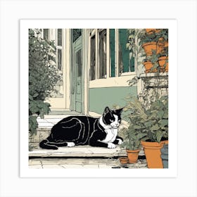 Cat In The Garden 1 Art Print