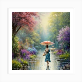 Girl In The Rain Art Print