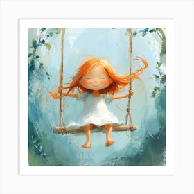 Little Girl On Swing 1 Art Print