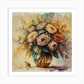 Flowers In A Vase Watercolor Painting Art Print