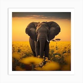 Elephant In The Field Art Print