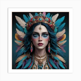 Indian Woman With Feathers 1 Art Print