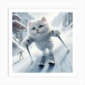 Cat On Skis 5 Art Print