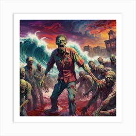 Zombies On The Beach 2 Art Print