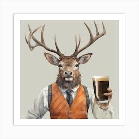 Guiness Stag Final Orange Final Flattened Plain Art Print