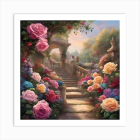 Where Colors Dance and Butterflies Sing: A Lush Garden's Embrace Art Print