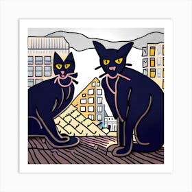 Cats On The Roof Art Print