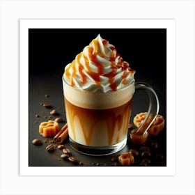 "Scrumptious Caramel Delight: A Decadent Journey of Sweet Indulgence, Where Velvety Caramel Sauce Meets Rich, Creamy Whipped Topping, Creating a Symphony of Flavors in Every Sip Art Print