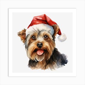 Yorkshire Terrier Christmas Hat Art Print