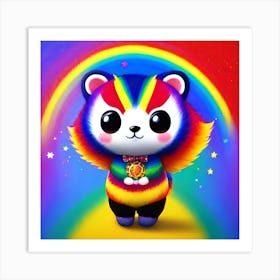 Rainbow kawaii anime Panda Art Print