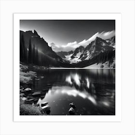 Black And White Mountain Lake 25 Art Print